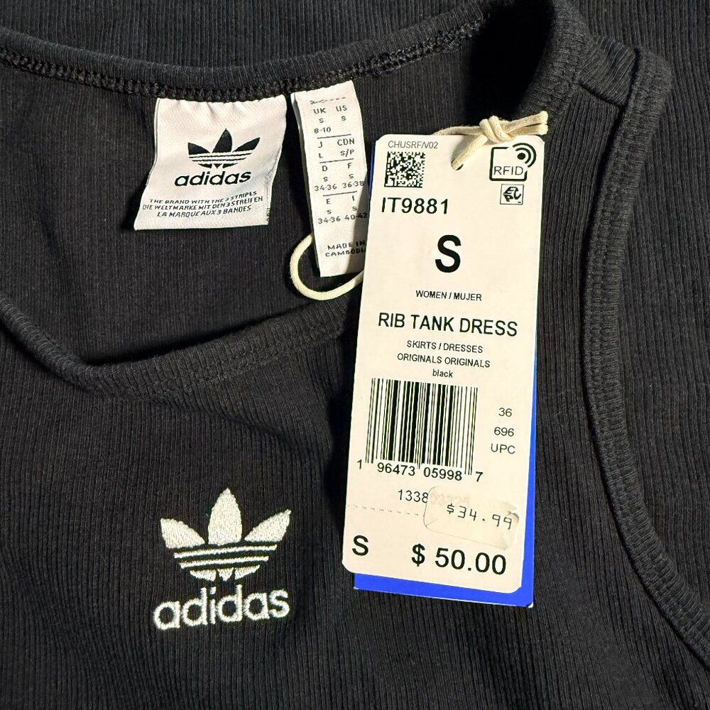 Adidas Originals Women's Tank Dress Black Trefoil Ribbed Racerback Small NWT - Picture 6 of 8